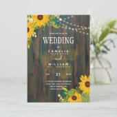 Invitation Mariage campagnard Rustique Fleurs de soleil en bo (Debout devant)