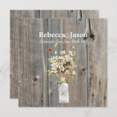 Invitation mariage campagnard rustique grange bois fleur sauv (Devant / Derrière)