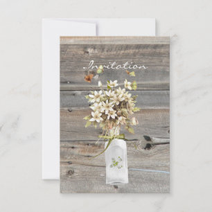 Invitation mariage campagnard rustique grange bois fleur sauv