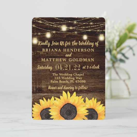Invitation Mariage campagnard rustique Mason Jar Lights Invit (Debout devant)