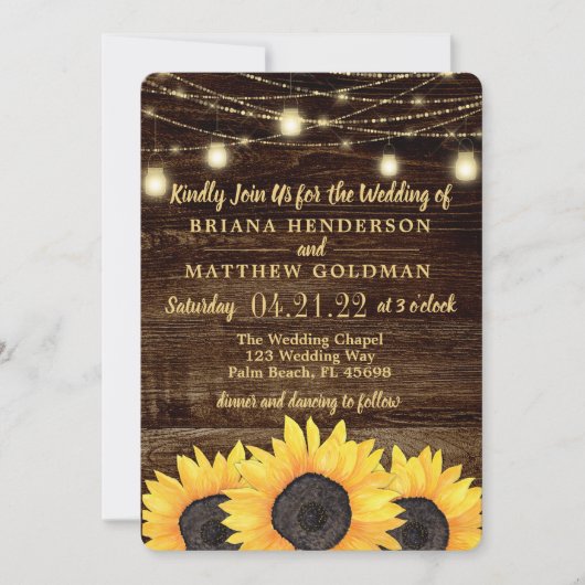 Invitation Mariage campagnard rustique Mason Jar Lights Invit (Devant)