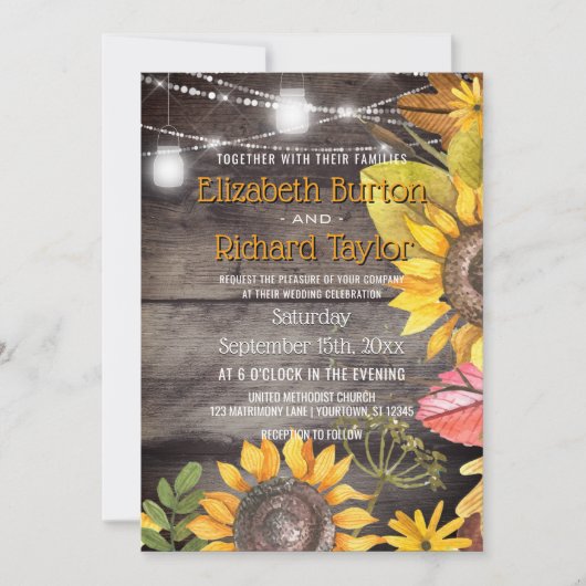 Invitation Mariage campagnard rustique Mason Jar Lumières tou (Devant)