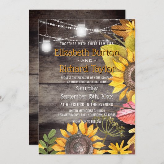 Invitation Mariage campagnard rustique Mason Jar Lumières tou (Devant / Derrière)