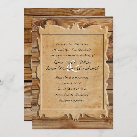 Invitation Mariage campagnard Rustique Parchment W (Devant / Derrière)