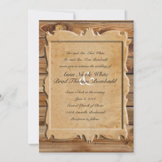 Invitation Mariage campagnard Rustique Parchment W (Devant)