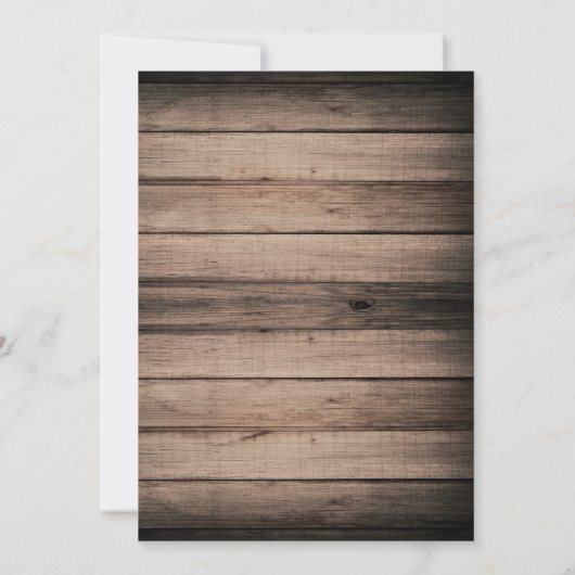 Invitation Mariage campagnard rustique Patiné en bois noir (Dos)