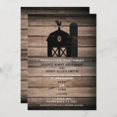 Invitation Mariage campagnard rustique Patiné en bois noir (Devant / Derrière)