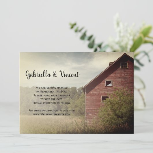 Invitation Mariage campagnard rustique Red Barn Enregistrer l (Debout devant)