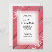 Invitation Mariage campagnard Rustique Rouge Grange Bois Blan (Devant)