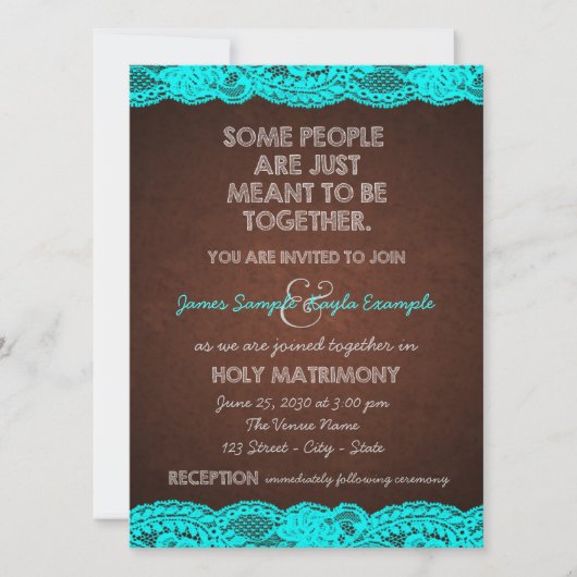 Invitation Mariage campagnard turquoise bleu et Brown rustiqu (Devant)