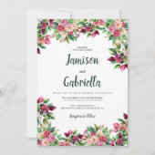 Invitation Mariage campagnard végétal vert bordeaux rose bota (Devant)