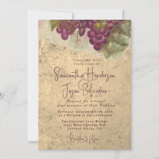 Invitation Mariage campagnard vinicole rustique (Devant)
