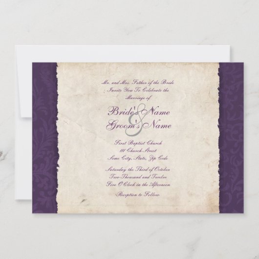 Invitation Mariage campagnard violet (Devant)