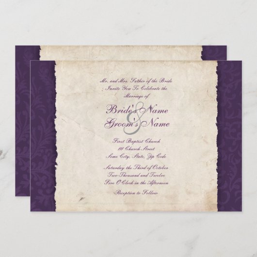 Invitation Mariage campagnard violet (Devant / Derrière)