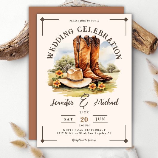 Invitation Mariage campagnard Western Cowboy Rodeo Boots
