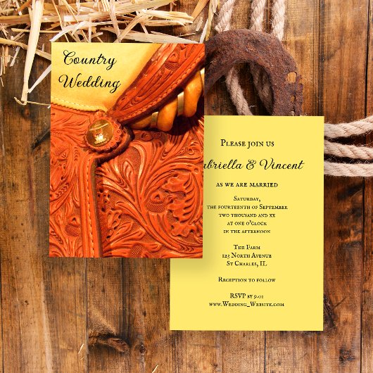 Invitation Mariage campagnard Western Horse Saddle