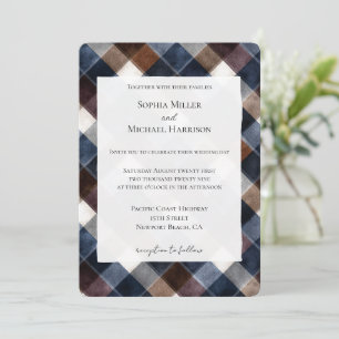 Invitation Mariage Campagne Bleu Rouge Blanc Carrés