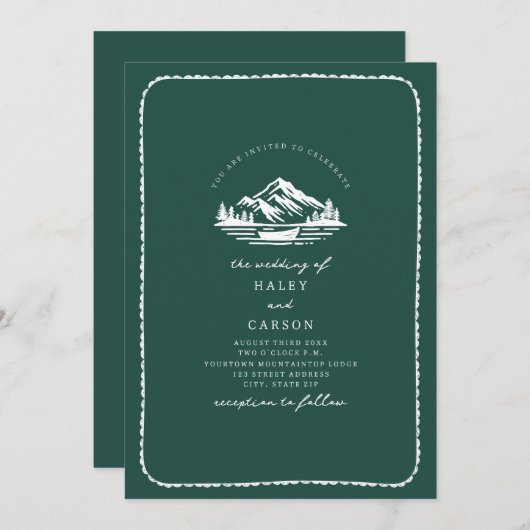 Invitation Mariage canoë Mountain Lake (Devant / Derrière)