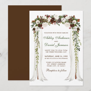 Invitation Mariage Canopée Aquarelle Vert Floral Brown