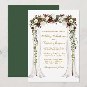 Invitation Mariage Canopy or Aquarelle Vert Forêt Florale