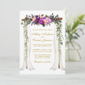Invitation Mariage Canopy or Aquarelle violet Floral (Debout devant)