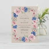 Invitation Mariage Caprice Botanique Bleu Rose (Debout devant)