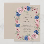Invitation Mariage Caprice Botanique Bleu Rose (Devant / Derrière)