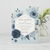 Invitation Mariage Caprice Fleur Bleu Ardoise (Debout devant)