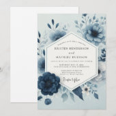 Invitation Mariage Caprice Fleur Bleu Ardoise (Devant / Derrière)