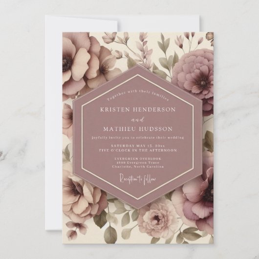 Invitation Mariage Caprice Fleur de Rose Poussiéreuse (Devant)