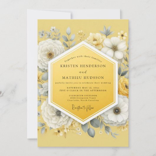 Invitation Mariage Caprice Floral Jaune (Devant)