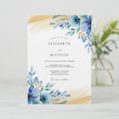 Invitation Mariage Caprice Floral Texturé Bleu (Debout devant)