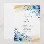Invitation Mariage Caprice Floral Texturé Bleu (Devant / Derrière)
