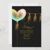 Invitation Mariage cardiaque Black et Gold Iridescente (Devant)