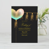 Invitation Mariage cardiaque Black et Gold Iridescente (Debout devant)