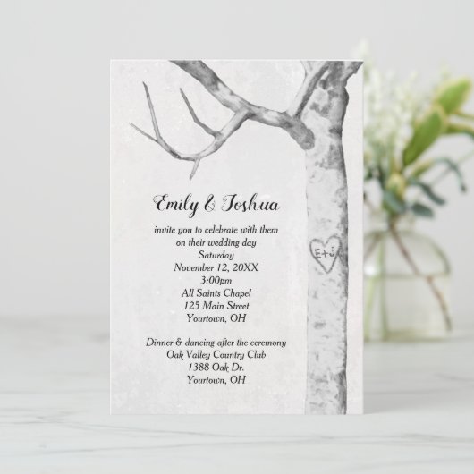 Invitation Mariage cardiaque de Birch Tree (Debout devant)