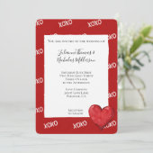 Invitation Mariage cardiaque Red XOXO (Debout devant)