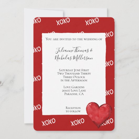 Invitation Mariage cardiaque Red XOXO (Devant)