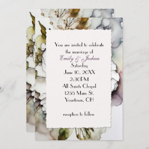 Invitation Mariage Carnation Encre d'alcool Abstraite