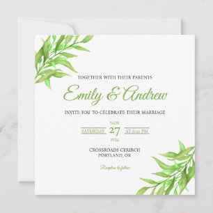 Invitation Mariage carré aquarelle de vigne verdoyante