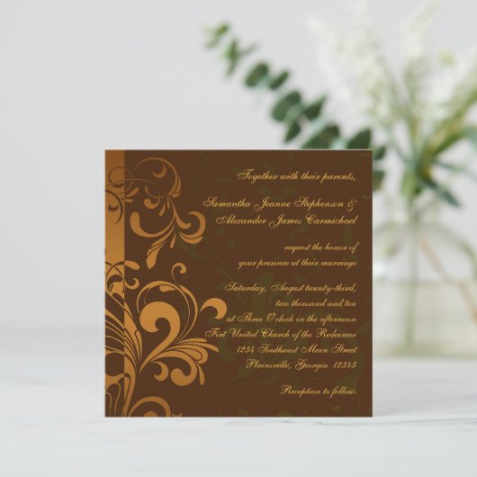 Invitation Mariage Carré Brown or/vert  (Debout devant)