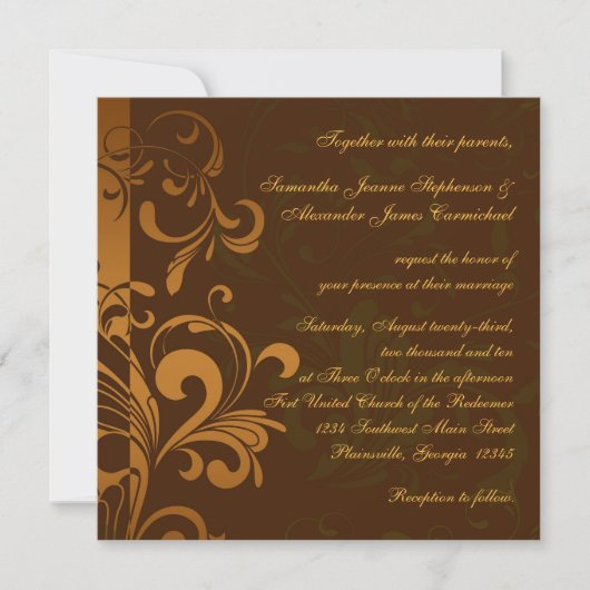 Invitation Mariage Carré Brown or/vert  (Devant)