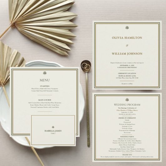 Invitation Mariage Carré classique ivoire et or