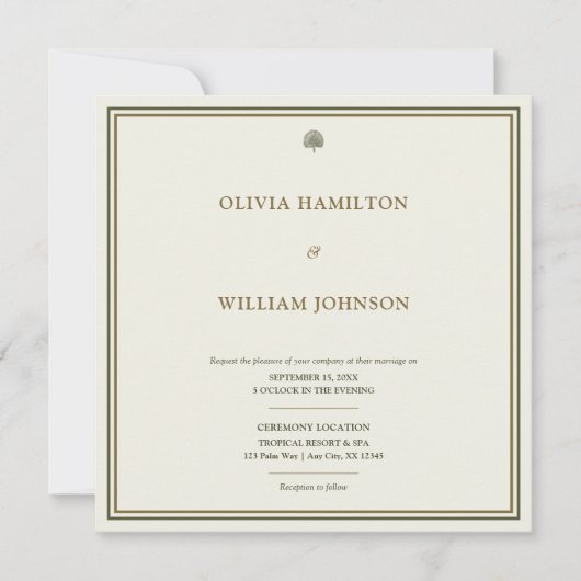 Invitation Mariage Carré classique ivoire et or (Devant)