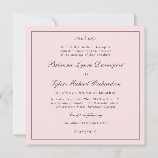 Invitation Mariage Carré classique simple Elegance Blush Pink (Devant)