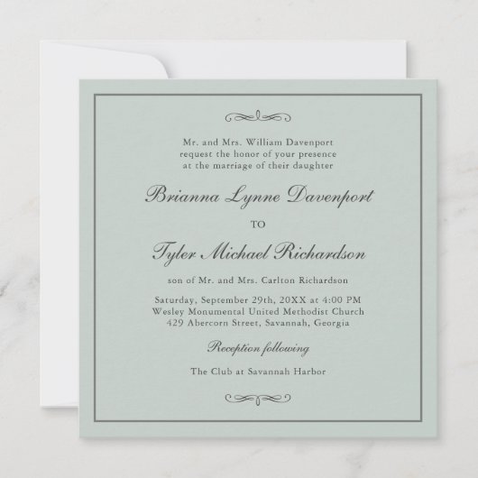 Invitation Mariage Carré classique simple élégant Sage Green (Devant)