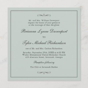 Invitation Mariage Carré classique simple élégant Sage Green