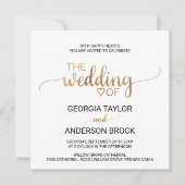 Invitation Mariage Carré de calligraphie or simple (Devant)