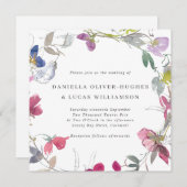 Invitation Mariage Carré de courge pourpre et rose (Devant / Derrière)