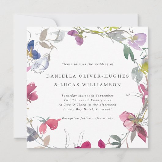 Invitation Mariage Carré de courge pourpre et rose (Devant)